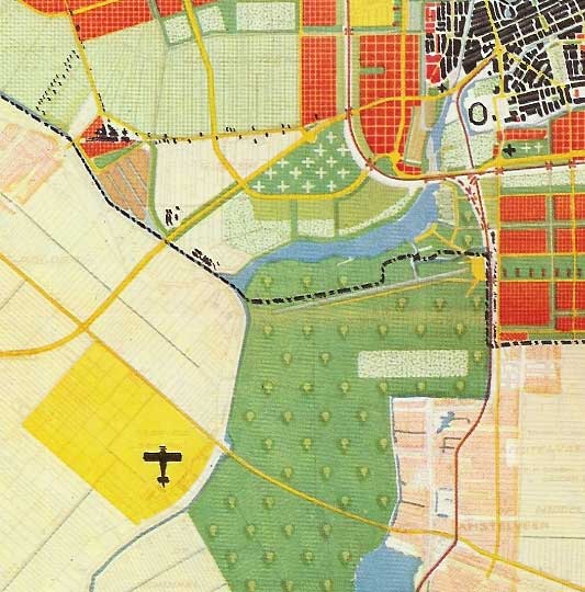 Het groene gebied ten Noorden van het Nieuwe Meer is de Riekerpolder (thans vrijwel geheel bebouwd). De IJsvogel werd gehoord boven het Spijtellaantje en de Veerstraat,;  deze liggen op een diagonaal van het vliegtuigsymbool  naar het zwarte gebied rechtsboven in deze kaart uit 1934.